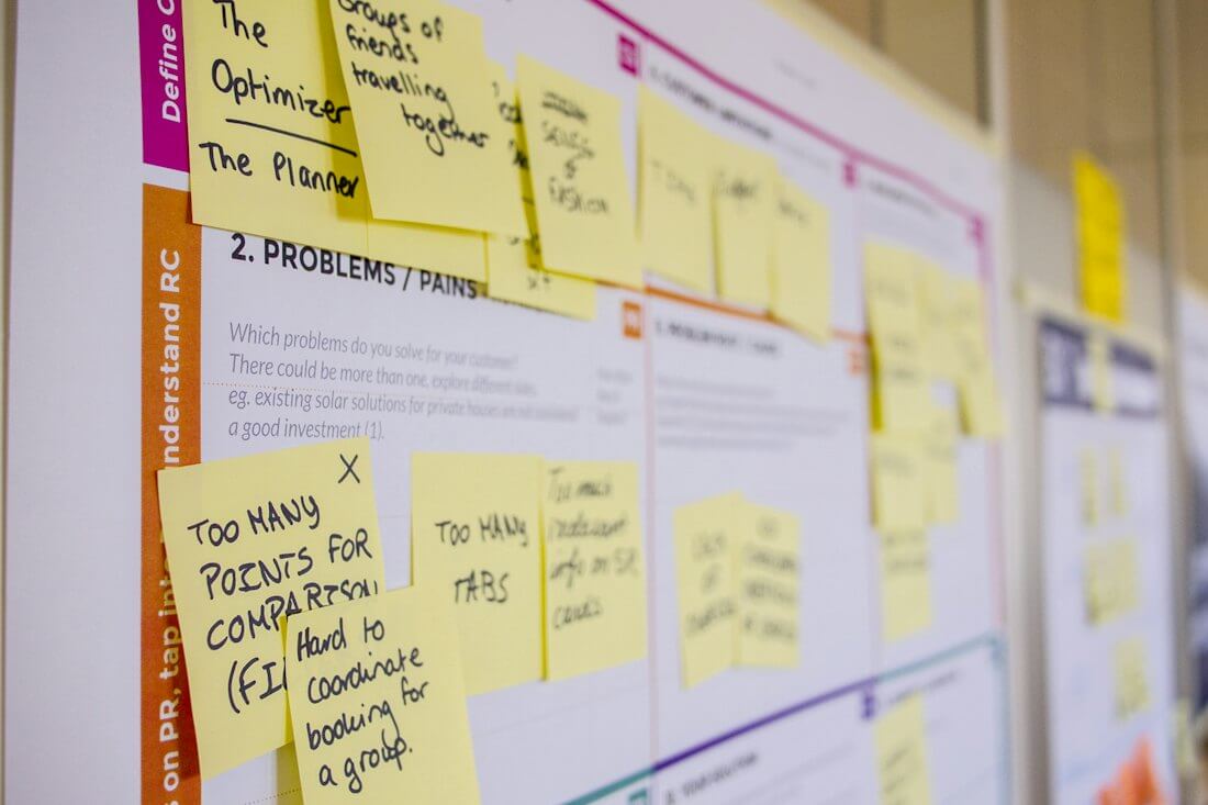 Planning board covered in sticky notes